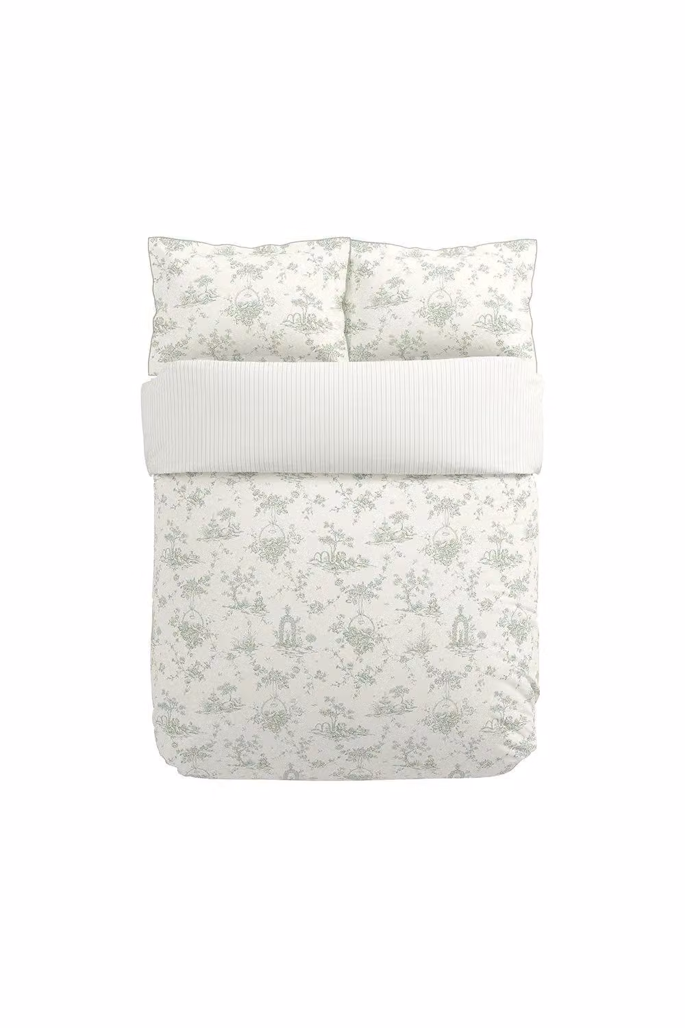 V & A Garden Of Love Green Floral Cotton Percale Duvet Cover and Pillowcase Set, W/D/H: 140 x 200 cm and 90 x 200 cm – 3
