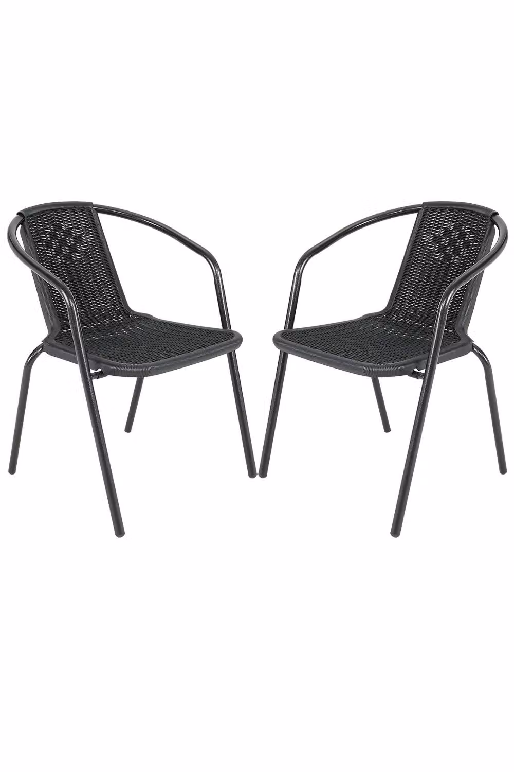 Living and Home Set of 4 Black PE Rattan Stacking Outdoor Garden Chairs with Metal Frame – 3