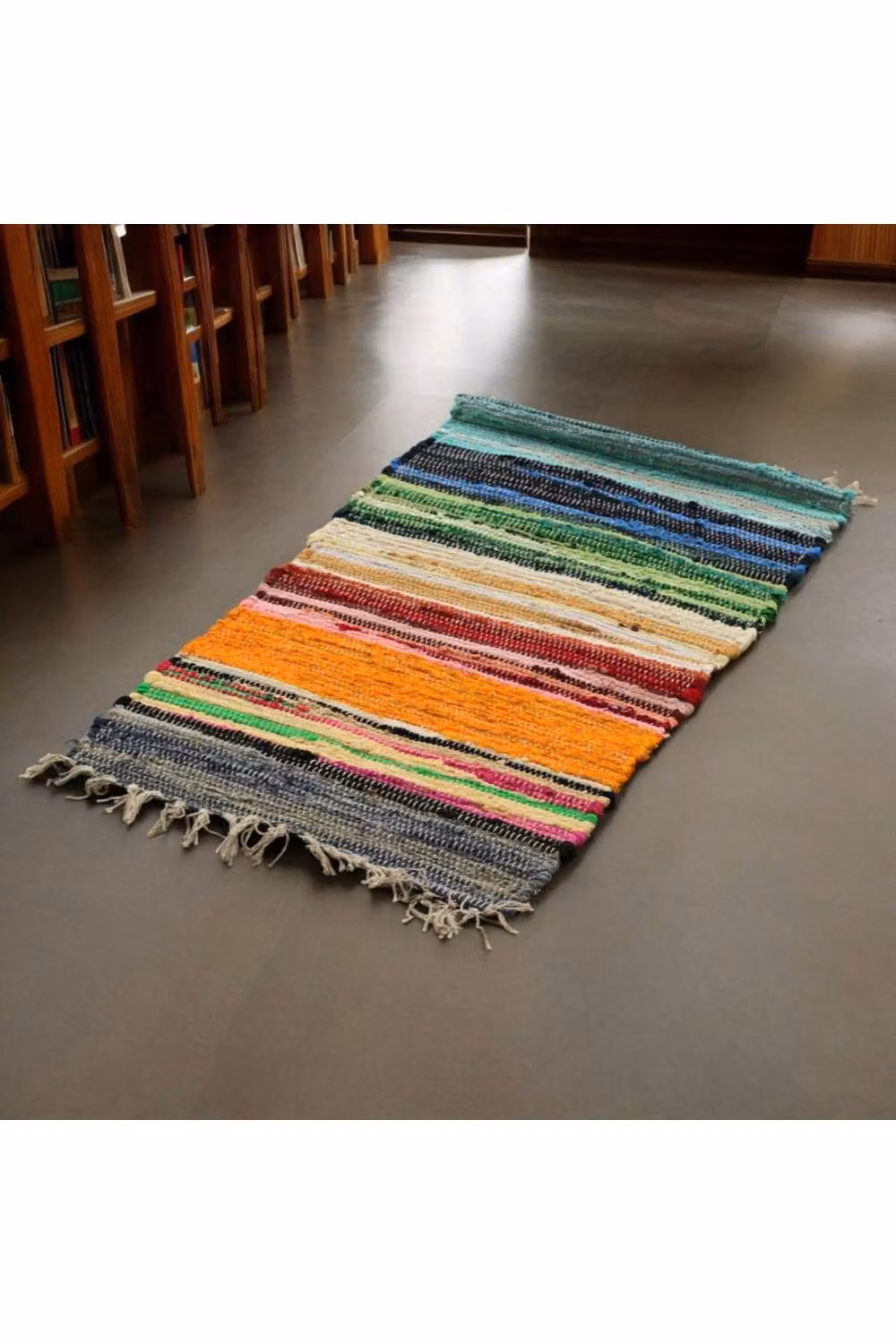 KDMD Rainbow Rag Rug, Multicolour Striped Boho Design, W: 150 cm, D: 90 cm – 2