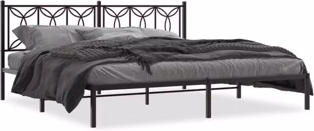Berkfield Home Metal Bed Frame with Headboard, Black, W/D/H: 193 x 203 cm