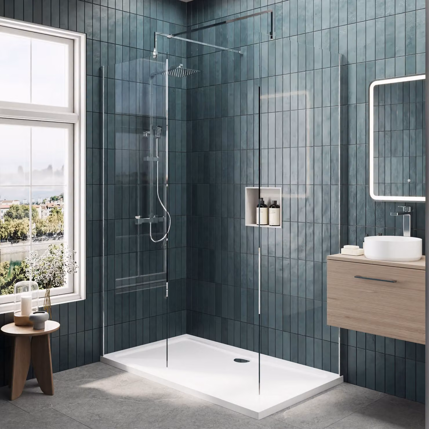 Balterley Walk-in Glass Wetroom Screen and Tray with Chrome Profile, W: 120 cm, D: 70 cm, 8 mm Clear Glass, Silver – 2
