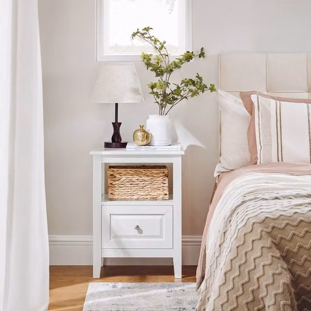 SoBuy Modern White MDF Nightstand with Single Drawer and Open Shelf