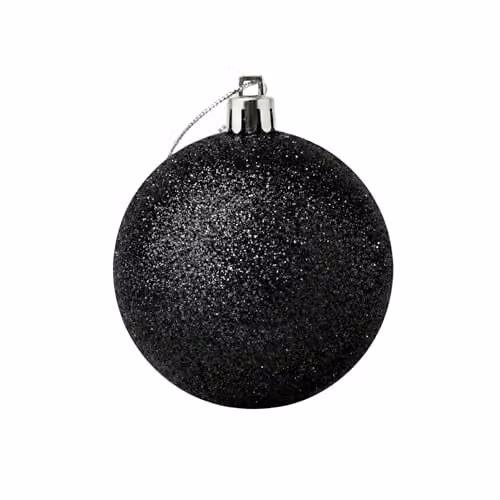 Shatchi Black Glitter Christmas Bauble, Round Plastic Hanging Ornament, Diameter: 20 cm