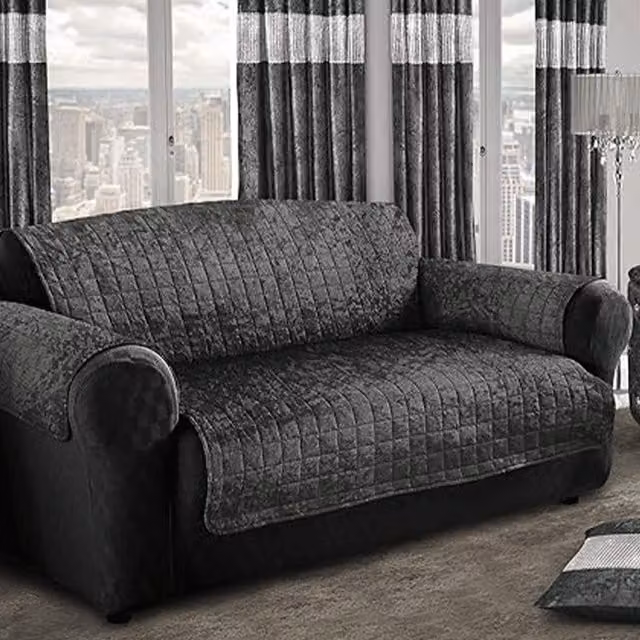 Intimates Crushed Velvet 2 Seater Sofa Protector in Grey Anthracite