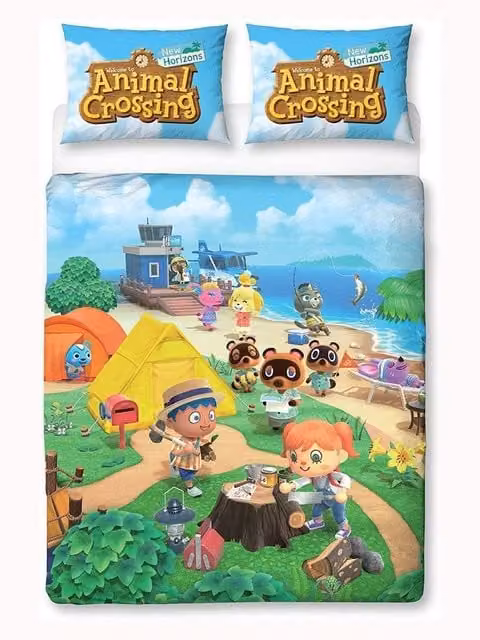 Animal Crossing Logo Reversible Duvet Cover and Pillowcase Set, Multicolour, W/D/H: 90 x 200 cm