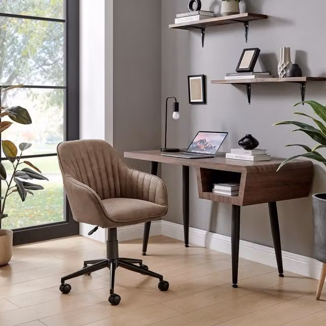 FurnitureboxUK Booker Brown Synthetic Leather Executive Swivel Office Desk Chair with Black Metal Legs