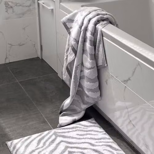 Allure Bath Fashions Pack of 2 Sculpted Jacquard Zebra Bath Sheets in Grey, 100% Cotton, 550gsm, W: 90 cm, L: 150 cm – 2
