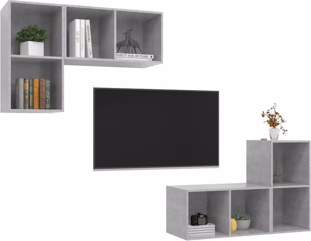 Berkfield Home Practical Wall-mounted TV Cabinets, 4 Piece Set in Concrete Grey Engineered Wood, W/D/H: 72 x 37 x 37 cm – 1