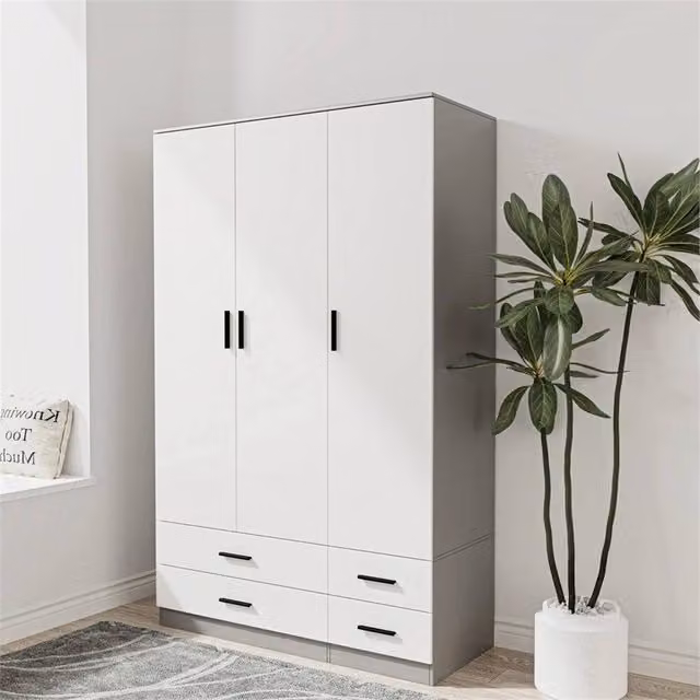 FORGEVIO Modern 3 Door 4 Drawer Wardrobe in Grey and White