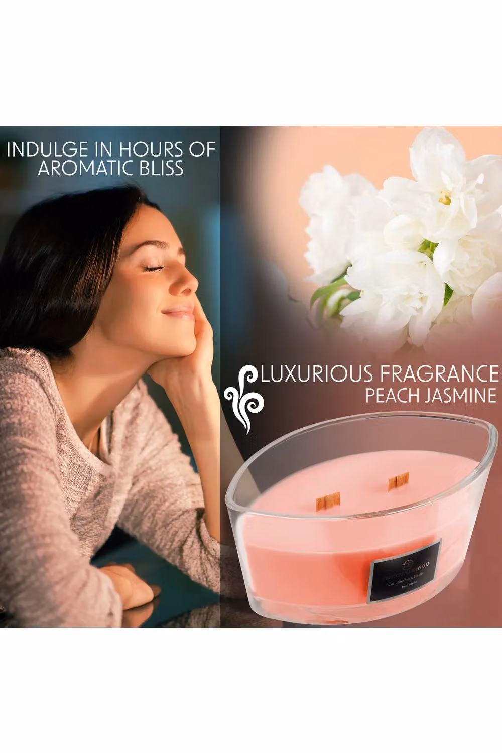Deco Express Peach Jasmine Scented Woodwick Candle in Orange and Pink – 8