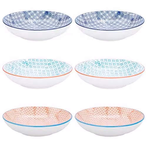 Nicola Spring Multicolour Floral Patterned Porcelain Pasta Bowls, Pack of 6, Diameter: 22 cm – 1