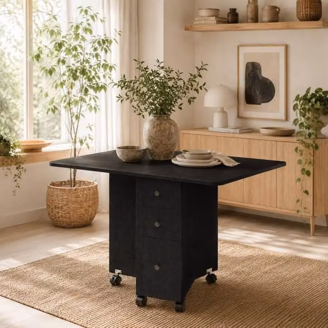 Wyld Haus Distressed Black Butterfly Drop Leaf Dining Table