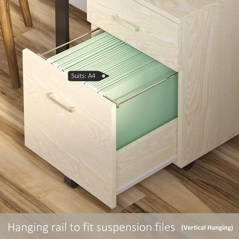 SPETLEK 2-Drawer Locking Rolling Office Filing Cabinet in Natural Oak with Castors – 2