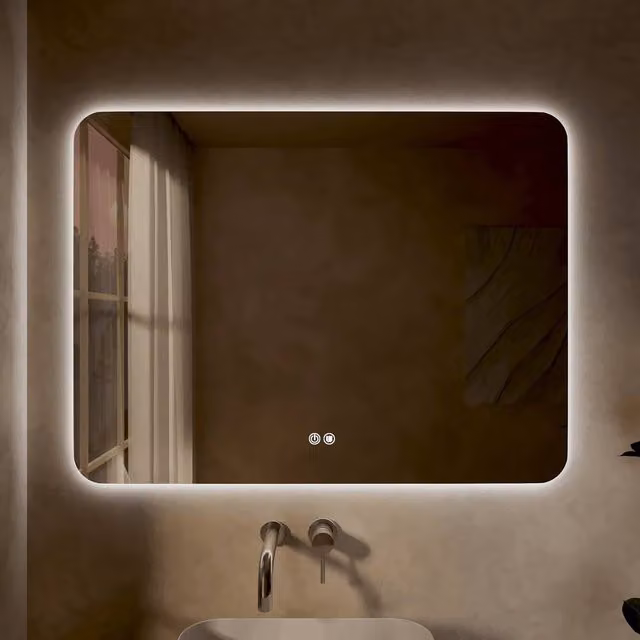 Banyetti Quadra Rectangular Backlit LED Mirror in Clear White, W: 100 cm, H: 75 cm