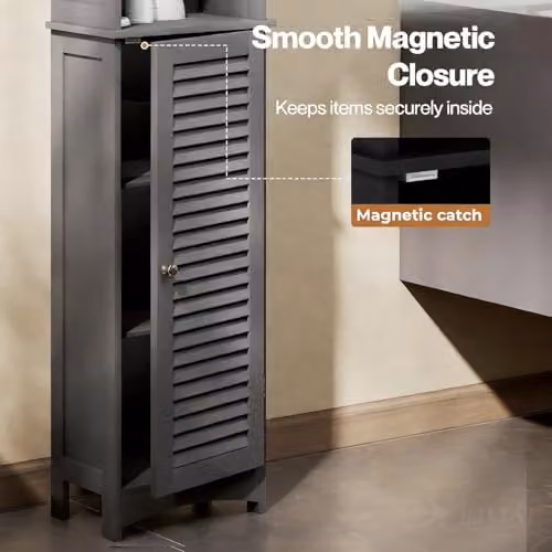 Levede Freestanding Tall Bathroom Storage Cabinet in Grey with Internal Shelves and Hinged Doors, W/D/H: 34 x 23 x 166 cm – 6