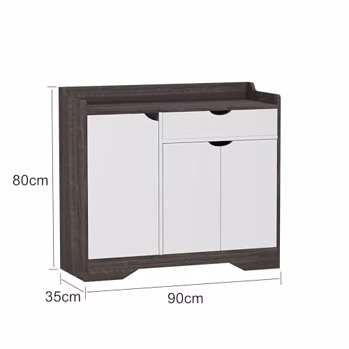HYGRAD Modern Wooden Hallway Shoe Storage Cabinet with Doors and Drawers, Grey, W/D/H: 90 x 35 x 80 cm – 2
