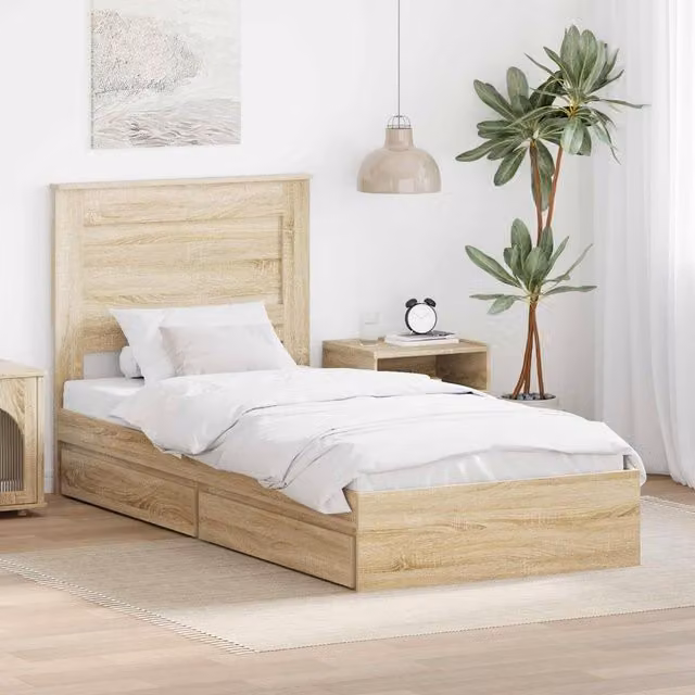 Berkfield Home Sonoma Oak Storage Bed with Drawer, Brown, W: 75 cm x L: 190 cm