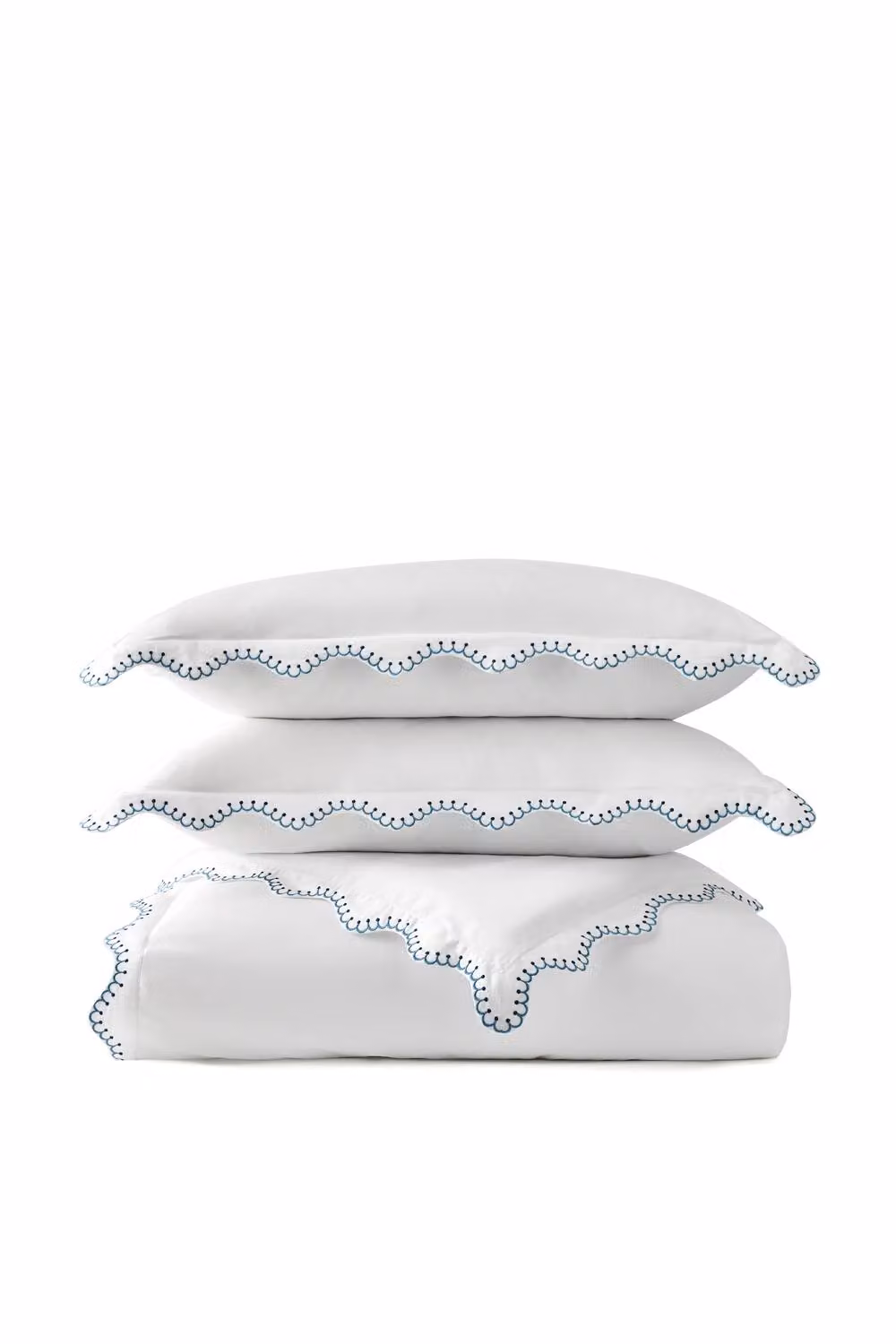 Christy Lucerne Scallop Luxury Cotton Sateen Duvet Cover and Pillowcase Set in Blue and White, 200 x 200 cm – 2