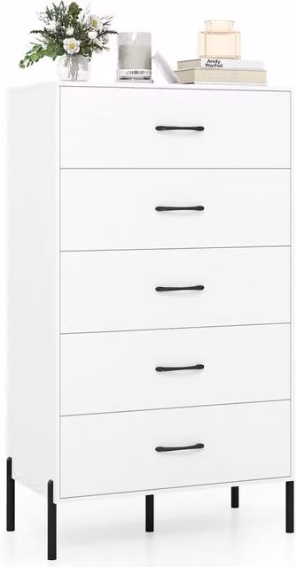 Gymax Modern Tall 5-Drawer Chest of Drawers in White – 1
