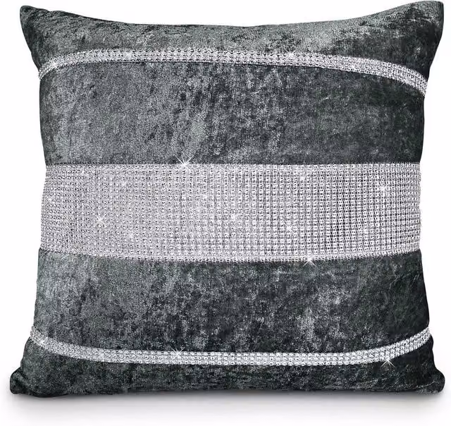 Intimates Rienzo Diamante Filled Velvet Cushion in Grey, W/D/H: 43 x 43 x 43 cm