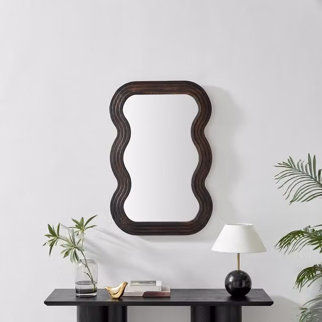 FurnitureboxUK Liora Wavy Rectangular Wall Mirror, Walnut Wood, W: 90 cm, H: 60 cm