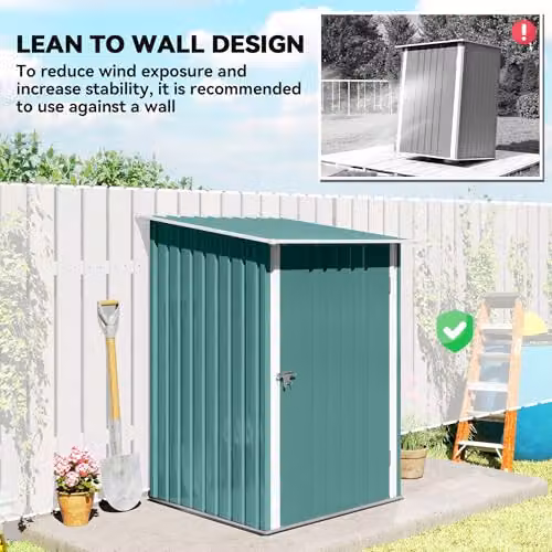 Outsunny Green Galvanised Steel Lean-to Garden Storage Shed with Single Lockable Door – 4