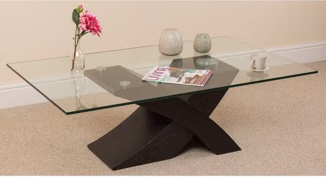 Thats Furniture Milano Modern Rectangular Coffee Table with Black Ash Wood and Transparent Glass