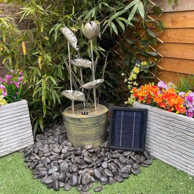 Tranquility Water Features Zinc Flower Modern Metal Round Water Fountain in Grey