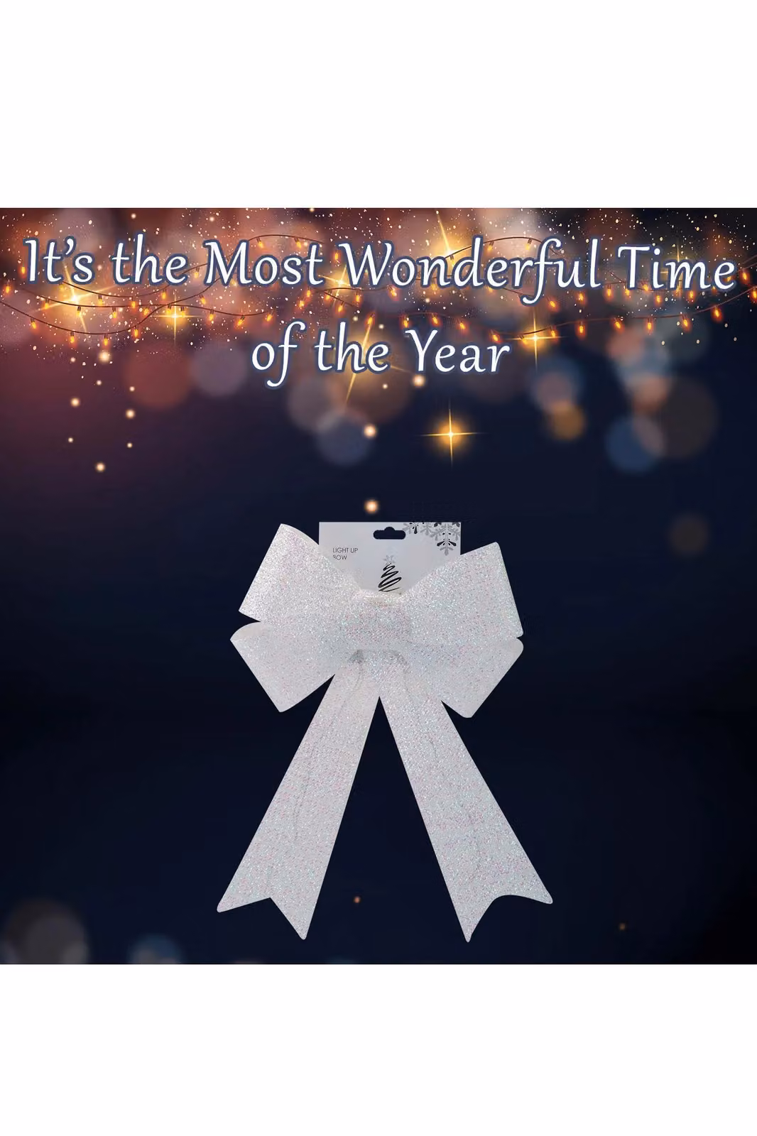 VFM e-Store Light Up Tinsel Bow Christmas Decoration, White, W/D/H: 29 x 43 x 10 cm – 2