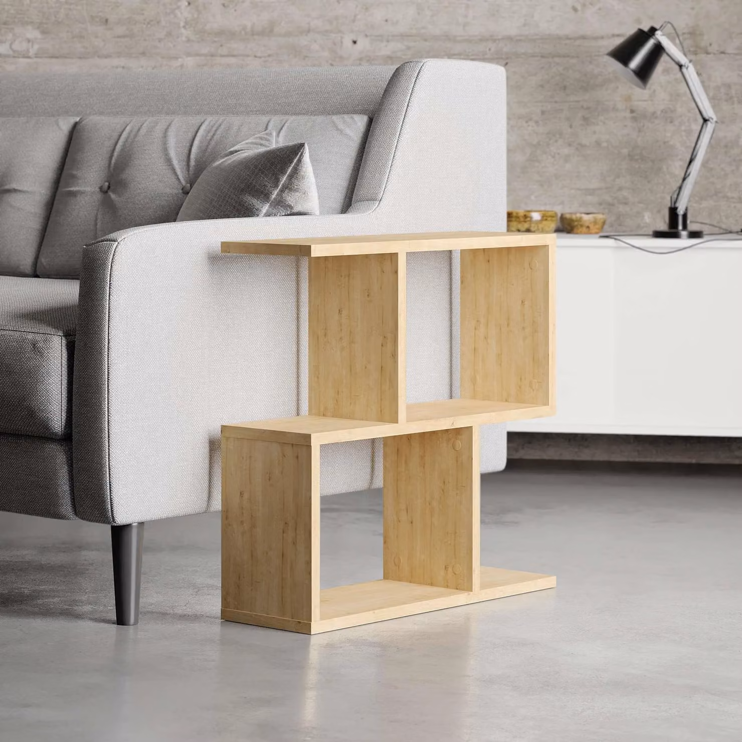 Decortie Homemania Modern 4-Compartment Side Table in Oak with Open Shelving – 4