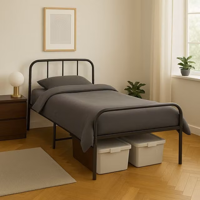 House of Home Modern Metal Single Bed Frame in Black, 90 x 190 cm