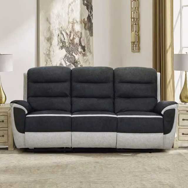 Comfy Living Two Tone Fabric Recliner Set in Grey, including 3 Seater Sofa, 2 Seater Sofa and Armchair