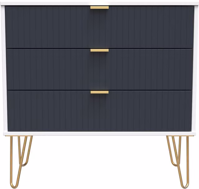 Ready Assembled 2 U Bexley 3 Drawer Chest in Dark Blue and Gold – 1