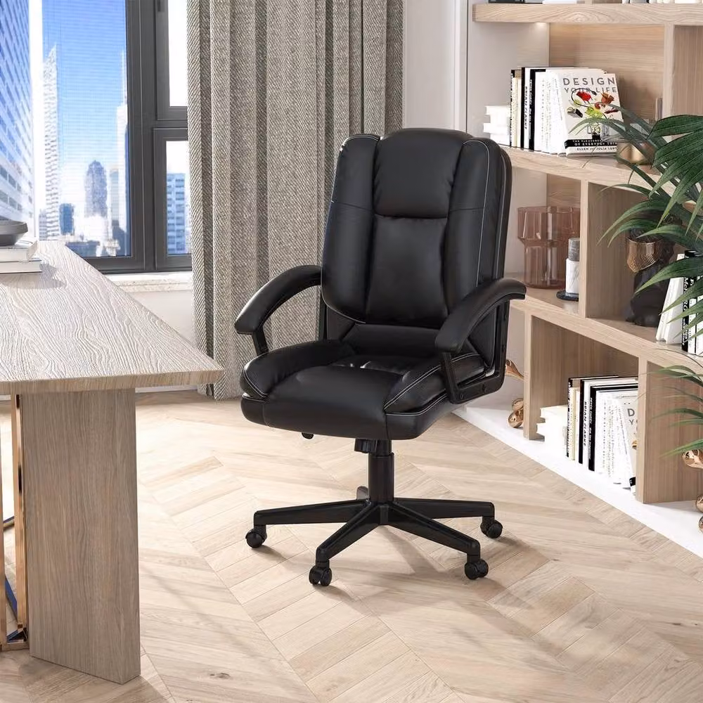 FORGEVIO Swivel Executive Office Chair in Black PU Leather – 6