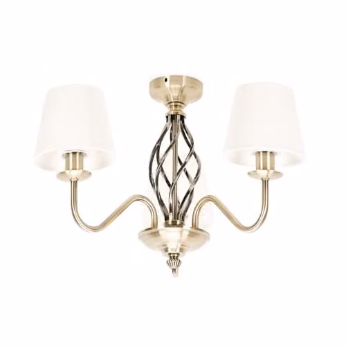 ValueLights Antique Brass 3 Light Ceiling Chandelier with White Fabric Lampshades and Included LED Bulb – 1