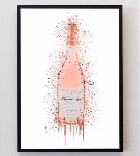 Pics and Squiggles Pink Prosecco Bottle Splatter Abstract Paper Poster, A5