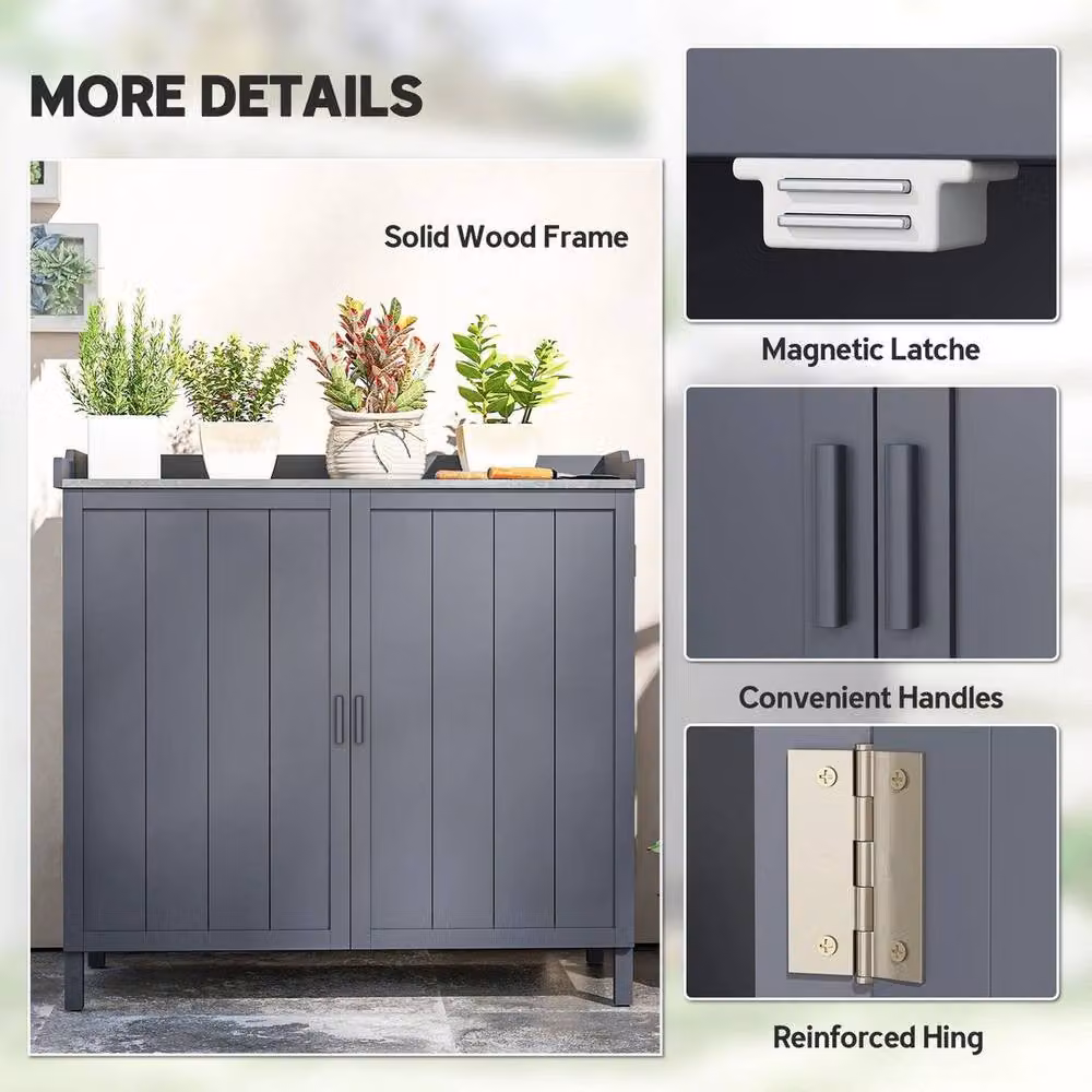 FLAVORA Galvanised Steel Garden Potting Bench in Dark Grey – 4
