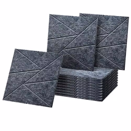 Gr8 Home Set of 12 Grey Square Self Adhesive Polyester Fibre Acoustic Wall Panels – 3