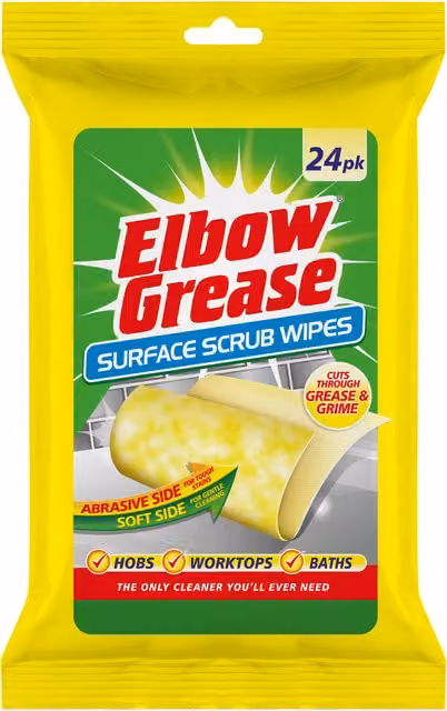 Elbow Grease Surface Scrub Wipes Lemon Fresh, 24 Pack, Yellow