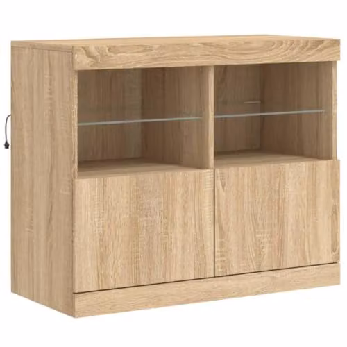 vidaXL Modern Sideboard with Integrated LED Lights in Sonoma Oak, W: 81 cm, D: 37 cm, H: 67 cm – 1