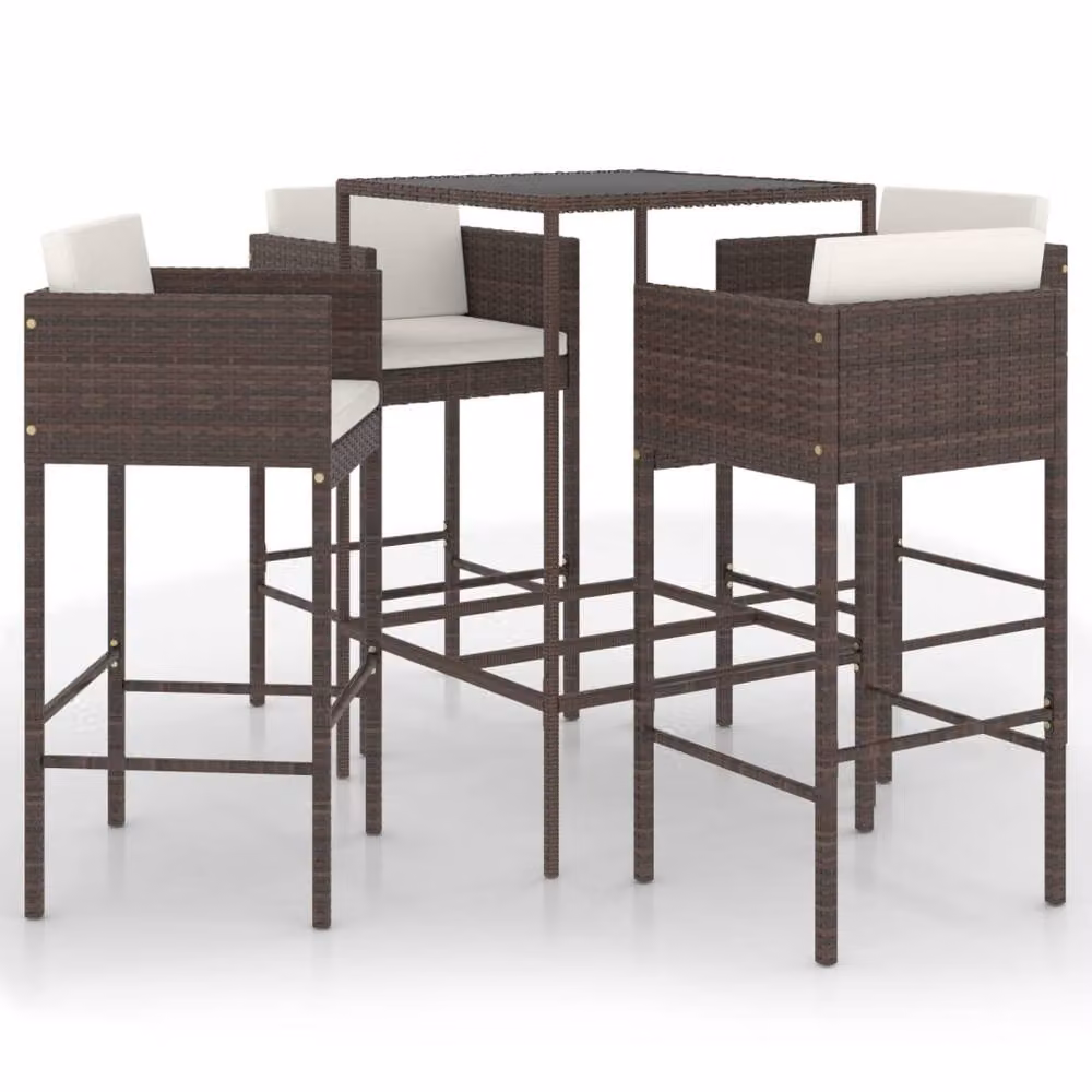 Berkfield Home 5 Piece Brown Poly Rattan Garden Bar Set with Cushions – 3