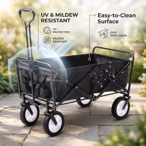 Alivio Heavy Duty Folding Wagon Cart, Collapsible Outdoor Garden Trolley with Adjustable Handle, Black – 4