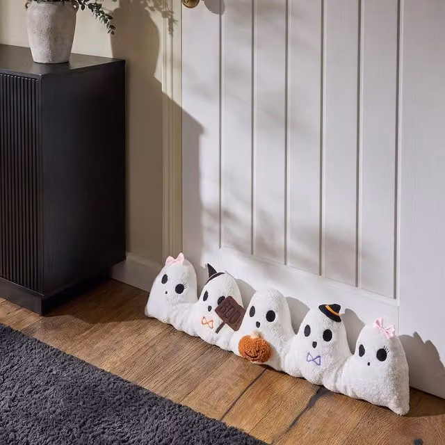 OHS Halloween Ghost Shaped Fleece Draught Excluder Doorstop in Cream and Beige