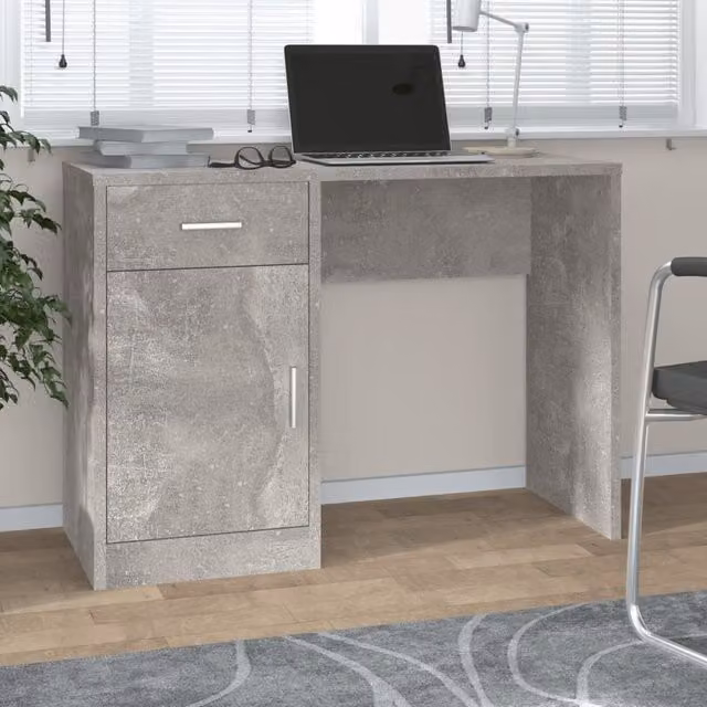 Berkfield Modern Computer Desk with Drawer and Cabinet in Grey, W/D/H: 100 x 40 x 73 cm – 1