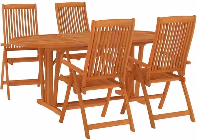 Berkfield Home Beautiful 5 Piece Garden Dining Set in Brown Solid Eucalyptus Wood – 1