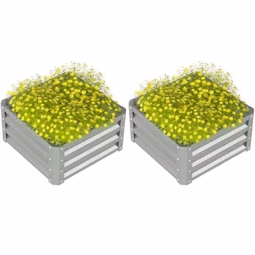 Outsunny Set of 2 Galvanised Steel Raised Garden Beds in Grey, W/D/H: 60 x 60 x 30.5 cm