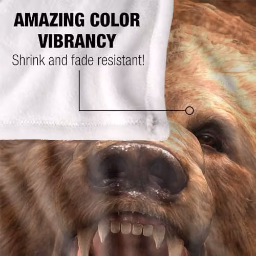 JQ Licensing Royce Mcclure Grizzly Bear Head Super Soft Silky Touch Fleece Throw Blanket, Multicolour, W/D/H: 91 x 147 cm – 3