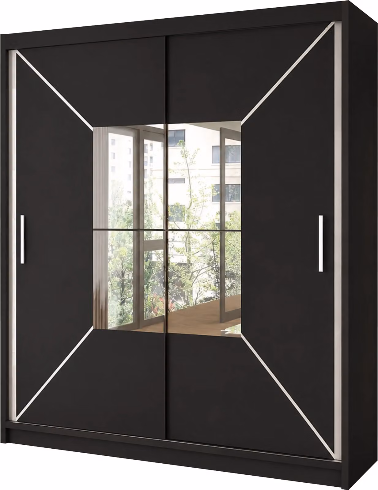 Sliding Wardrobes 4U Double Center Mirror Sliding Door Wardrobe in Black, W/H: 120 x 217 cm – 2