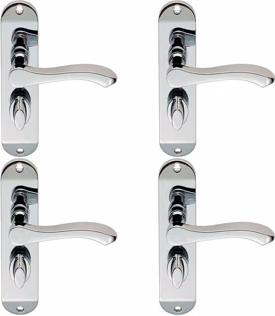 Loops 4 Pairs of Scroll Lever Bathroom Door Handles with Backplate, Chrome, W/D/H: 18.0 x 6.4 x 17.9 cm