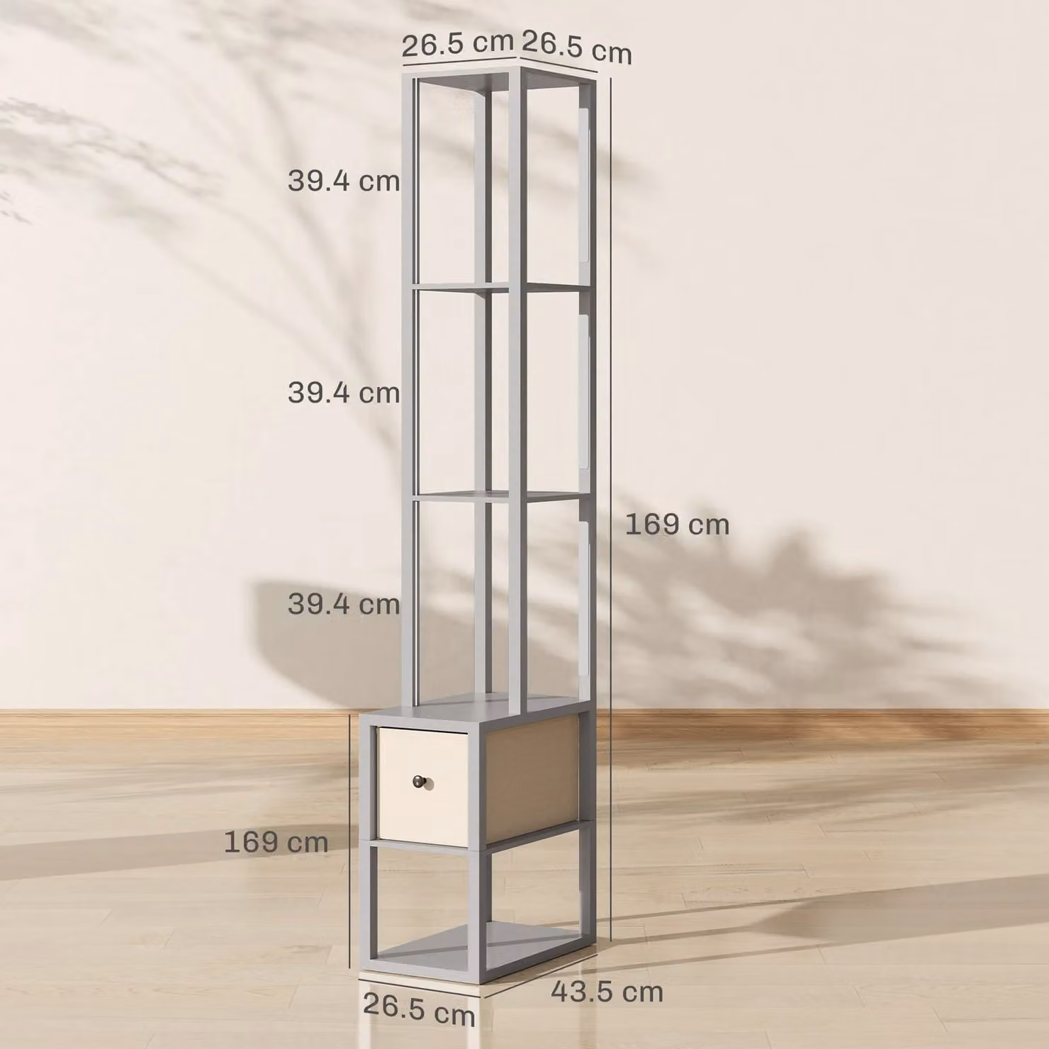 HOMCOM LED Floor Lamp with Shelves and Fabric Drawer in Grey – 2